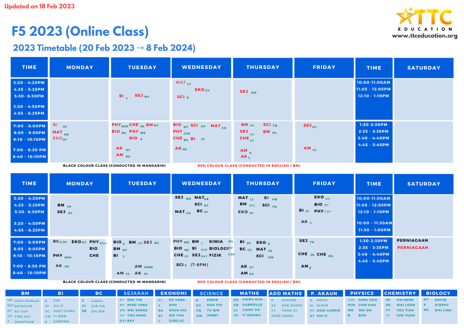 Ttc Permanent Online Timetable Ttc Education